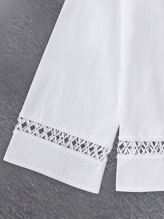 Women's Shirt Blouse Ruched Patchwork Embroidered Floral