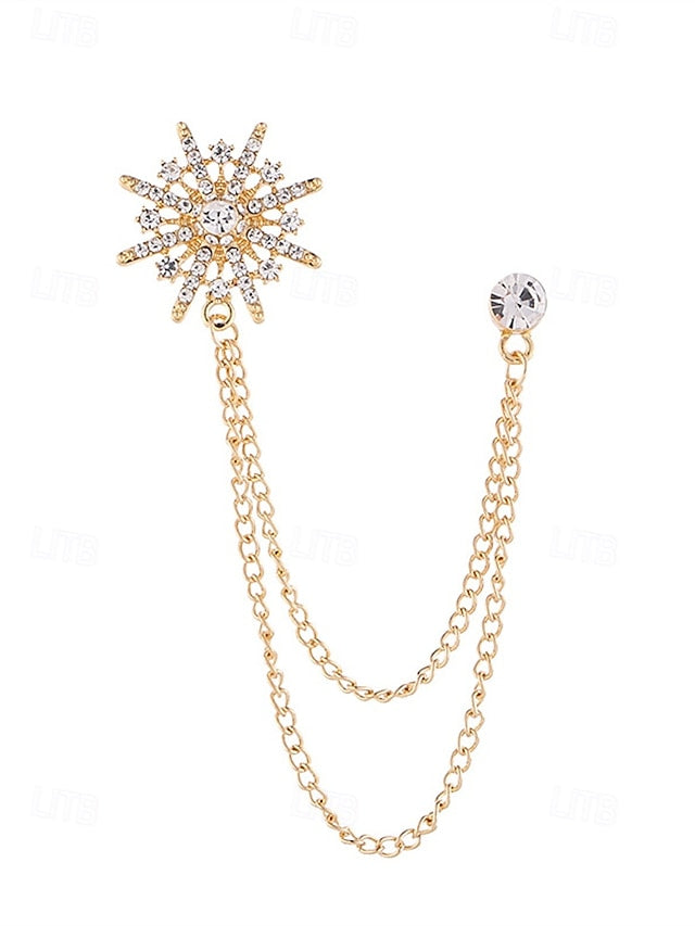 Elegant with Stylish Pin Crystal Chains Gold Lapel Star –