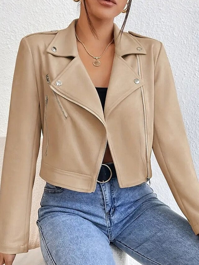 Leather Zipper Women's Comfortable Jacket Pocket Faux