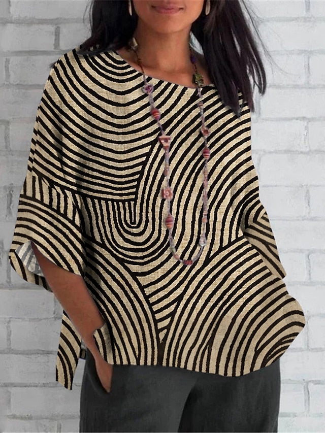 Women's Shirt Faux Cotton Linen Print Geometric Daily