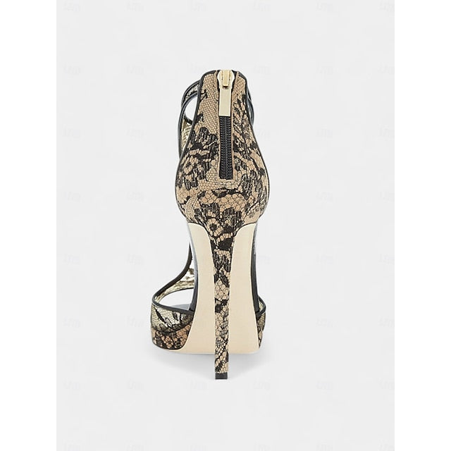 with Black Peep-Toe for Mesh Heels Stiletto Design Lace
