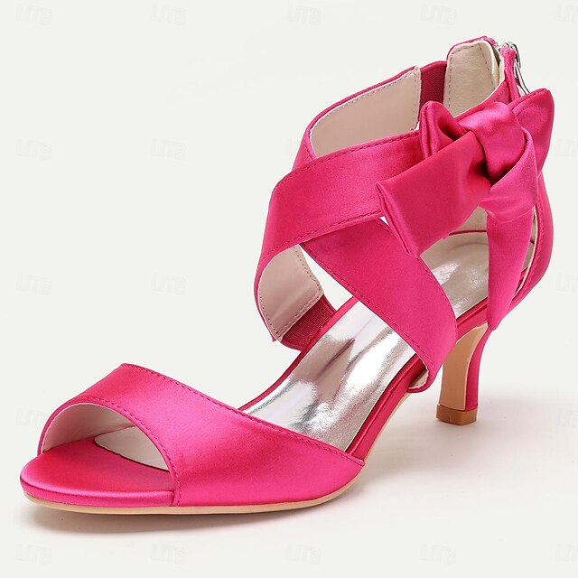 Bowknot Kitten Bridal Women's Wedding Shoes Open Heel