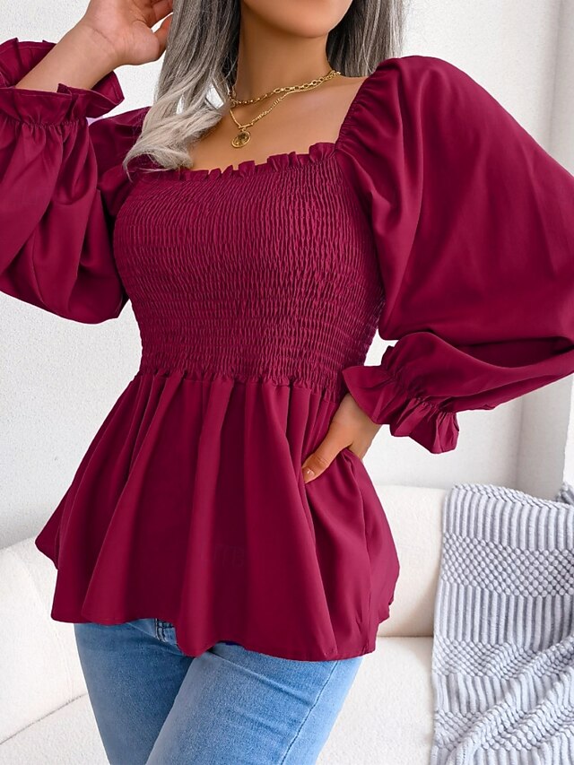 Women's Blouse Chiffon Tops Ruched Patchwork Plain Stylish