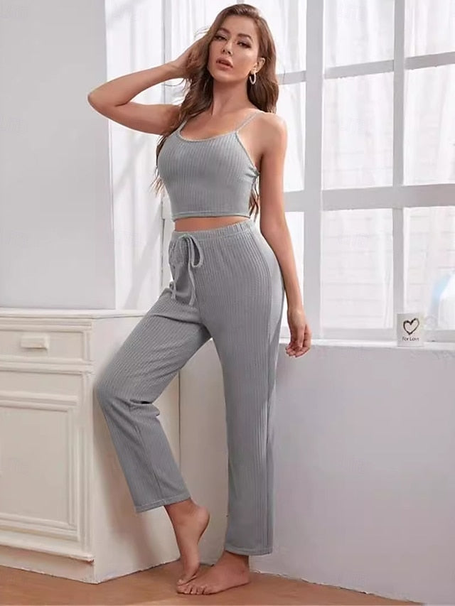 Women's Loungewear Sets 3 Pieces Pure Color Casual Comfort