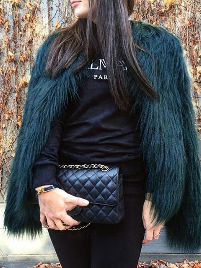 Warm Comfortable Faux Women's Fur Leathers Furs Coat