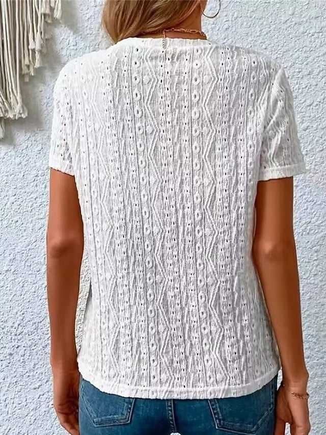 Women's Blouse Lace Tops Hollow Out Plain Daily Stylish