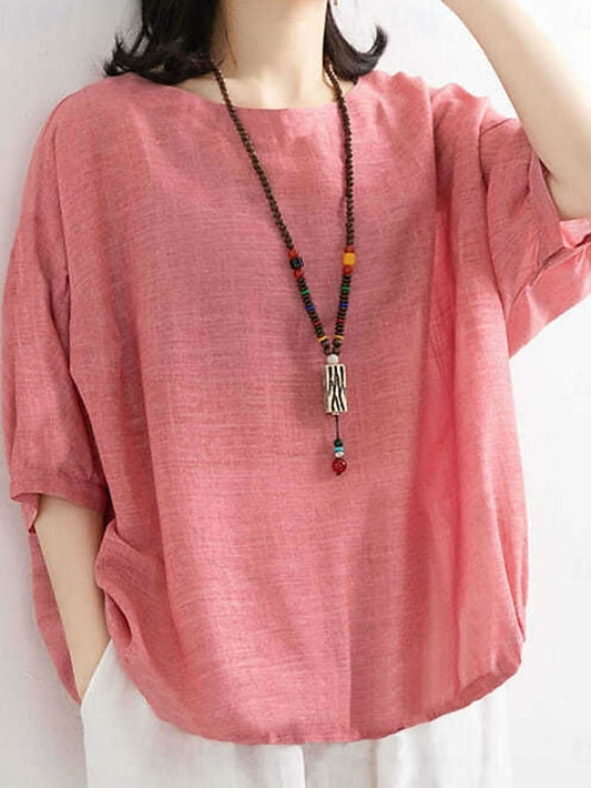 Women's Shirt Solid Color Stylish Casual 3/4 Length Sleeve