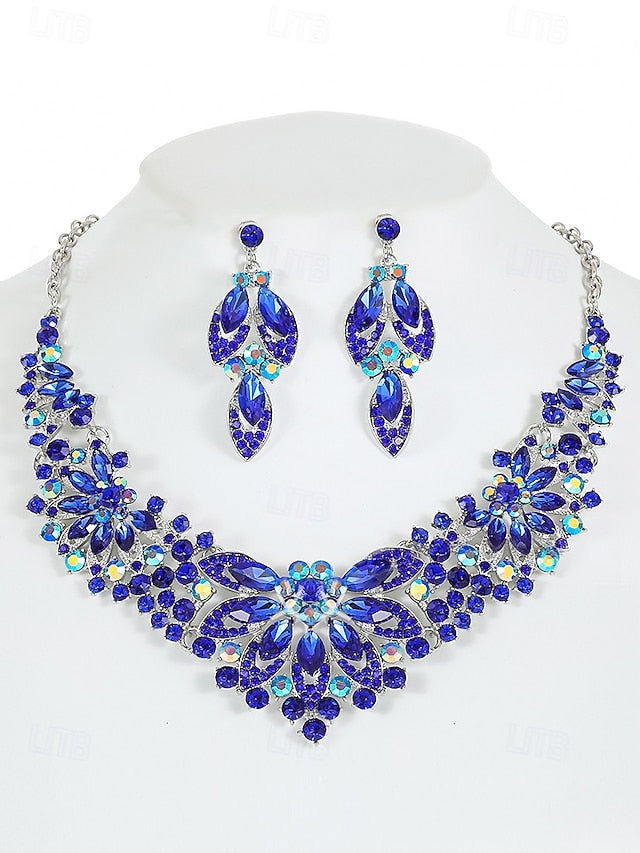 Jewelry Necklace Set – Elegant Green  Statement Crystal