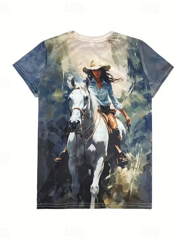 Women's T Shirt Print Graphic Animal Horse Vintage Stylish