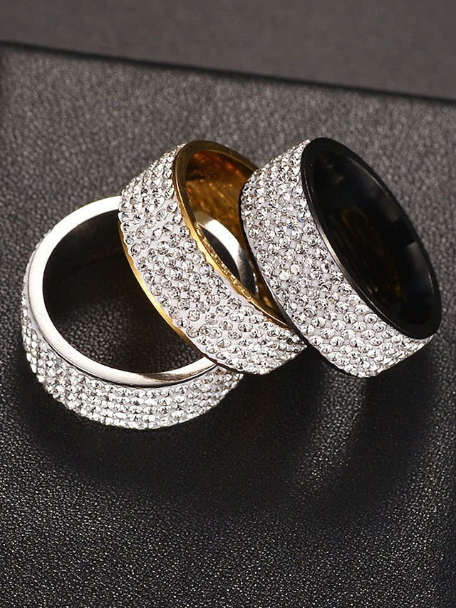 Pave Men's Rings Band with Full Rhinestone Wide