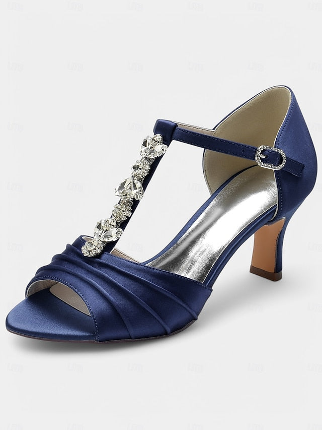 Satin White Bridal Detail Crystal Heels Open-Toe with –