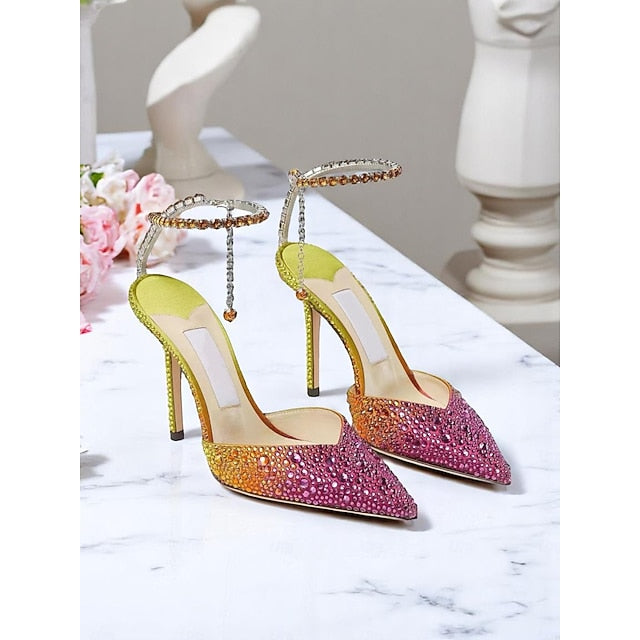 Gradient Women's Heels Slingback Stiletto Crystal with -