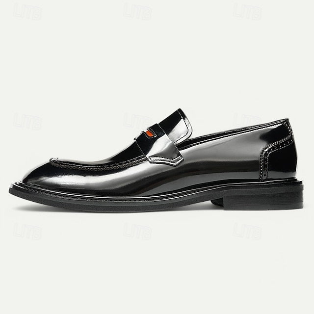 Decorative Men's Premium with Black Cowhide Slip-On Loafers