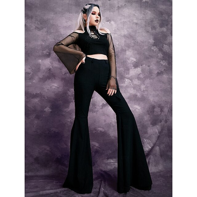 Gothic Crop Top Bell Sleeve Witch Fancy Dress Women's
