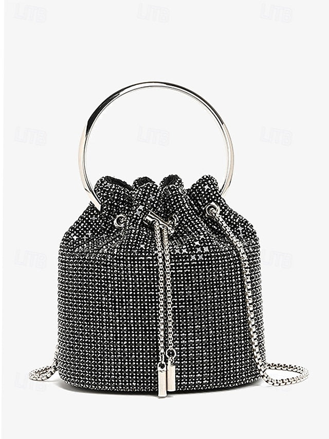 Sparkling with Metal Bucket Bag Silver Women's Rhinestone
