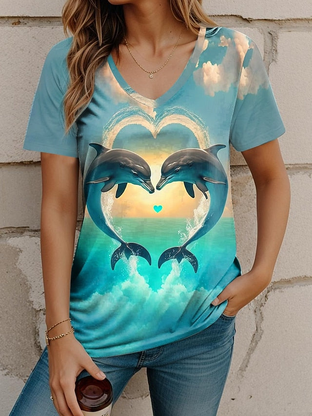 Women's T Shirt Print Animal Stylish Casual Short Sleeve V