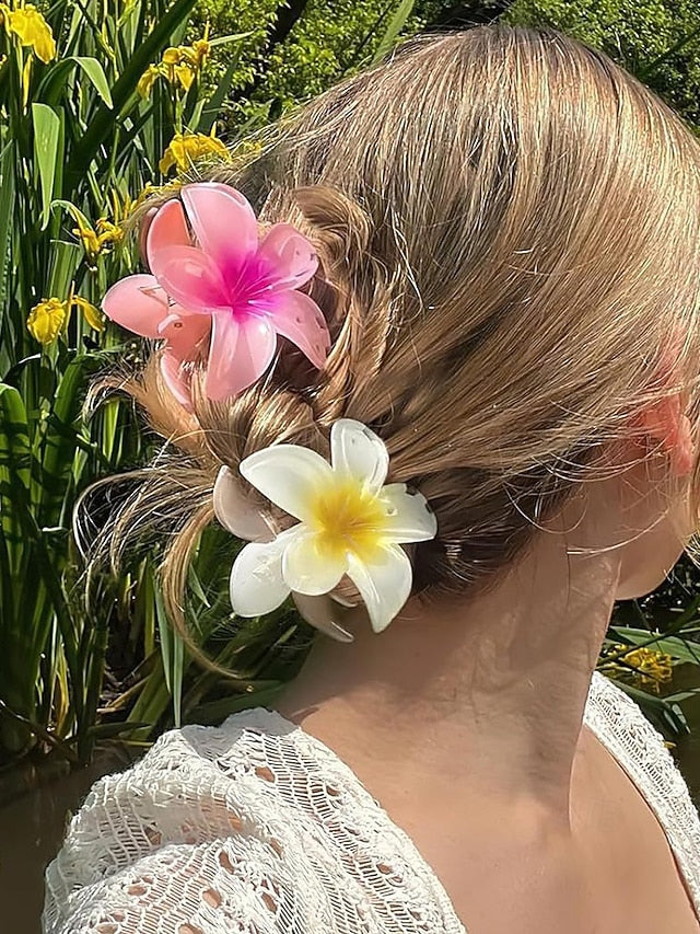 Hawaiian Resin Flower Hair Tropical Clips – Plumeria 6PCS