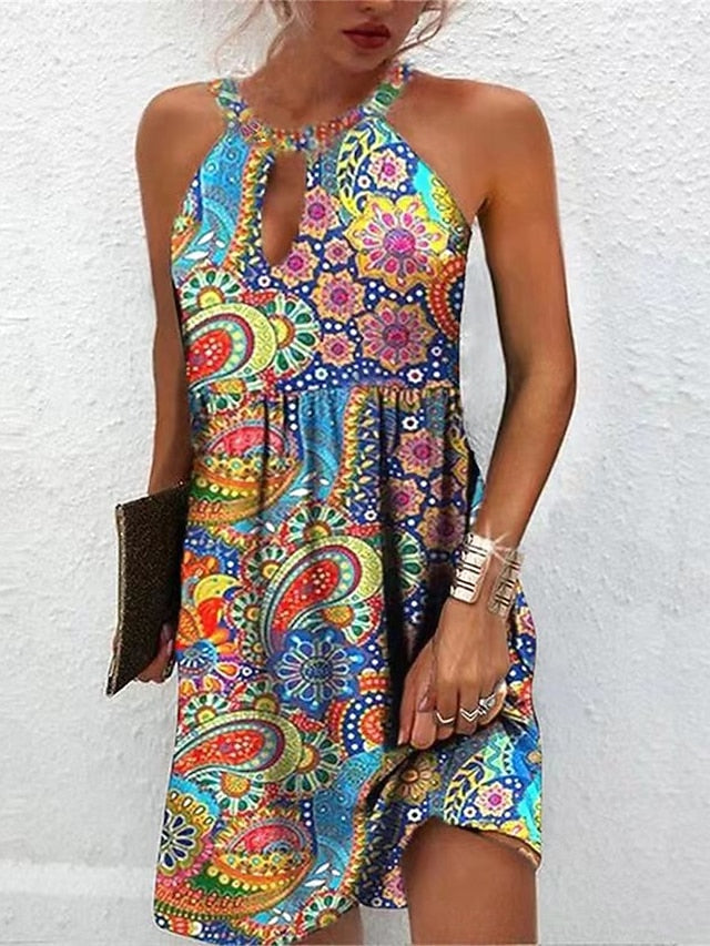 Women's Summer Dress Halter Neck Dress Print Dress Active