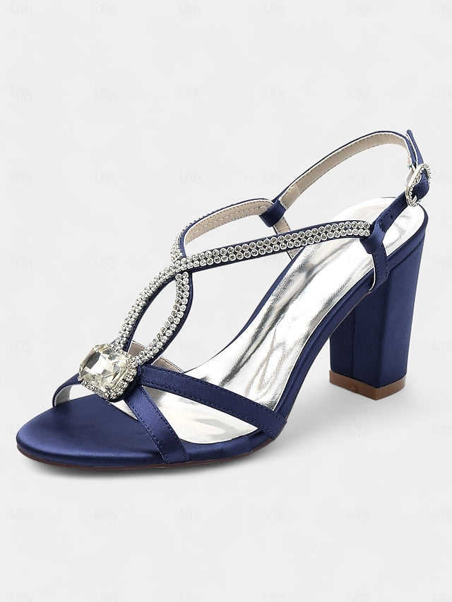 Elegant Sandals Women's Rhinestone Royal Blue Satin –