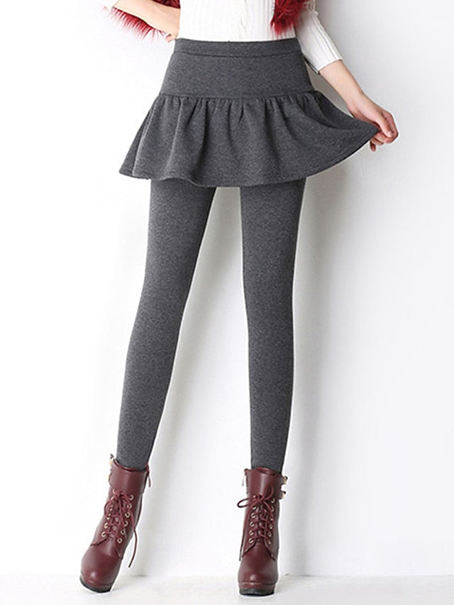 Women's Fleece Lined Leggings Skort Cozy Fleece Lined Cozy