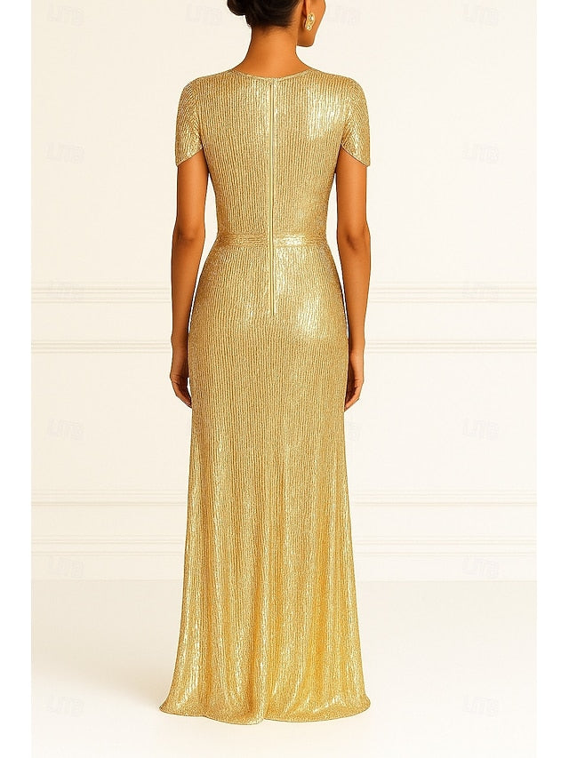 Column Elegant Black Wedding Formal Gold Evening Dress Gown