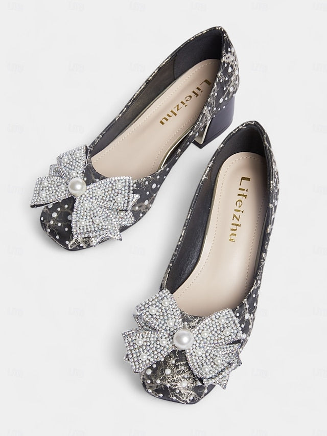 Detail Black Pearl-Embellished Bow Gold – with and Pumps