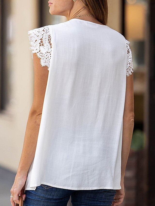 Women's Shirt Blouse Lace Tops Plain Stylish Classic Modern