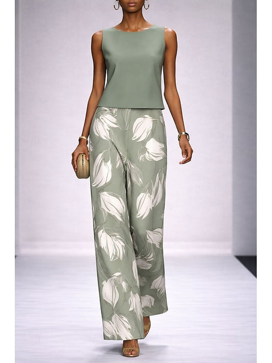 Women's Pants Sets Sleeveless Crew Neck Floral Graphic