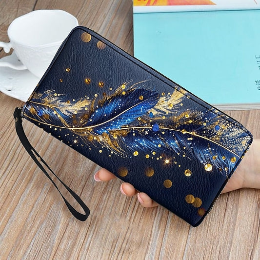 Women's with Gilded Large Capacity Wallet Feather Print