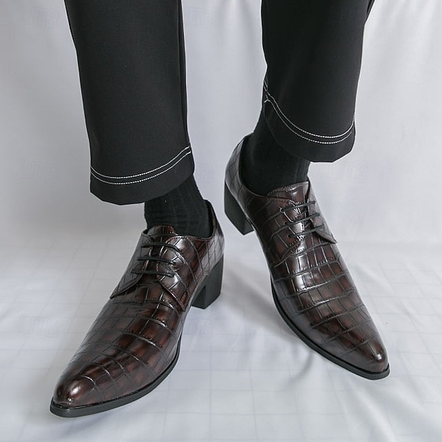 Men's – Red Leather Crocodile Pattern Shoes Faux