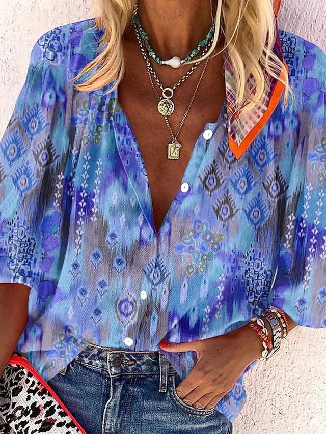 Carnival Women's Blouse Buttons Print Ombre Floral Graphic