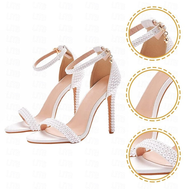 Wedding Women's Heel Pearl-Embellished Shoes Elegant High