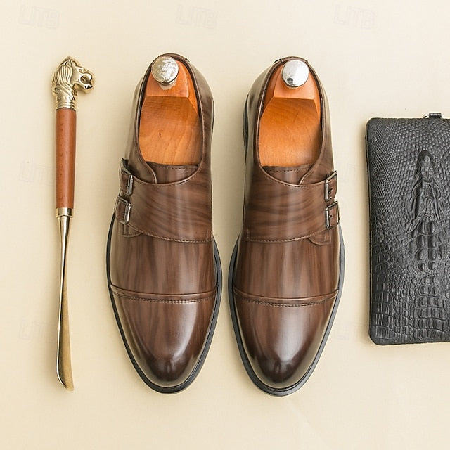 Brown Monk Double Leather – Strap Men's Shoes Faux