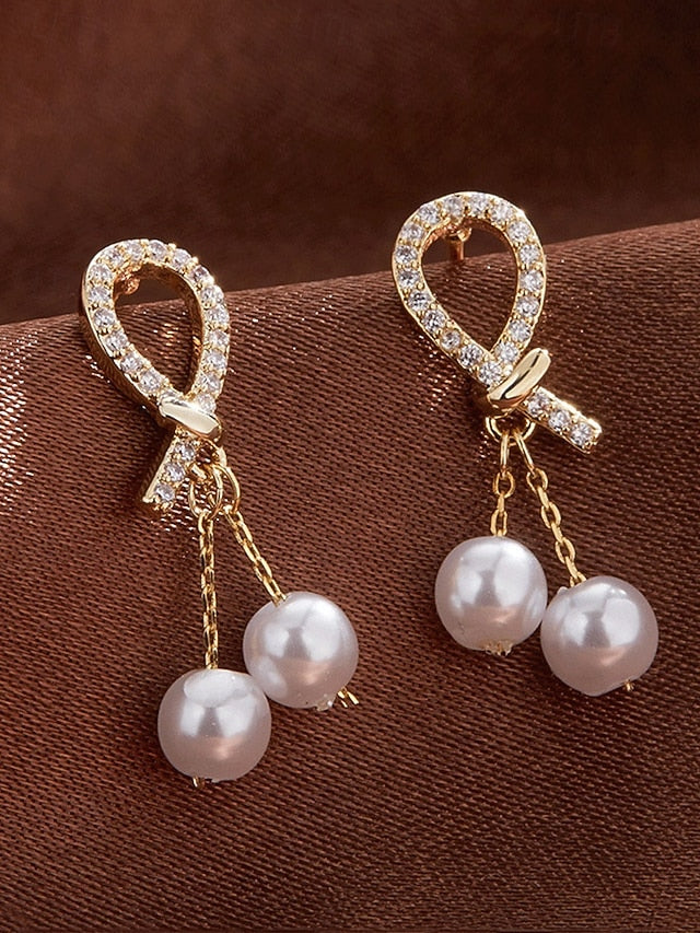 pearl Women's rhinestone teardrop imitation earrings with