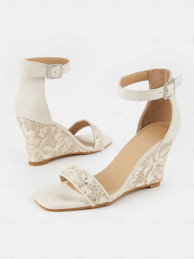 Women Heel – Strap Stylish Lace Ankle White Wedge for Sandals