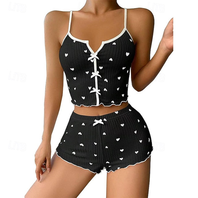 Women's Pajama Set Casual Comfort Heart Elastic Waist Strap