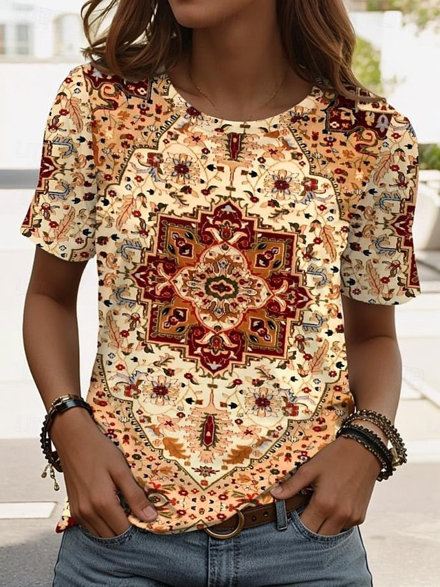 Women's T Shirt Print Graphic Paisley Vintage Stylish
