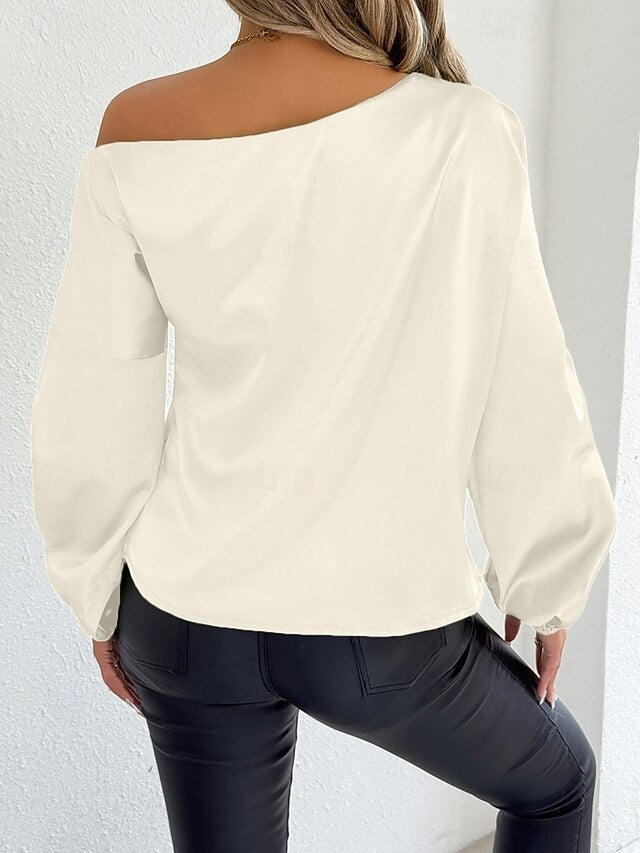 Women's Satin Tee Top Elegant Stylish Long Sleeve Puff