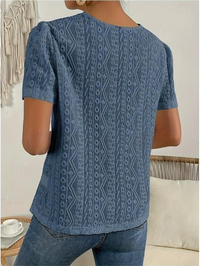 Women's T Shirt Lace Patchwork Plain Fashion Modern Casual