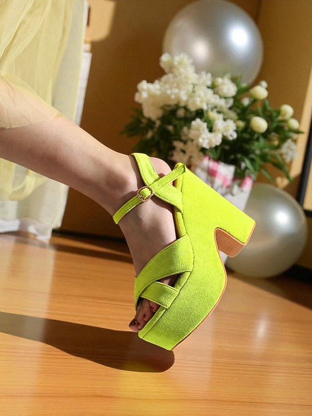 Hot Suede Women's - Ankle Platform Strap Pink Sandals with