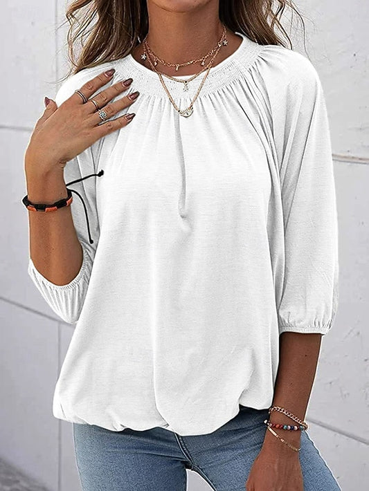Women's T Shirt Plain Fashion Modern 3/4 Length Sleeve Crew