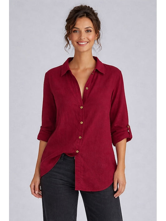 Women's  100% Cotton Normal Shirt Blouse Cotton Shirt Solid
