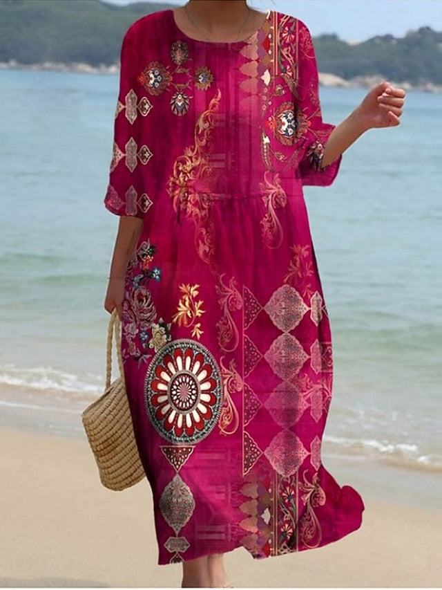 Women's Midi Dress Casual Dress Print Dress Vintage African