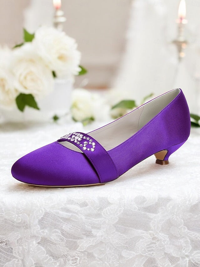 Blue Women's Rhinestone with Satin Kitten Heels