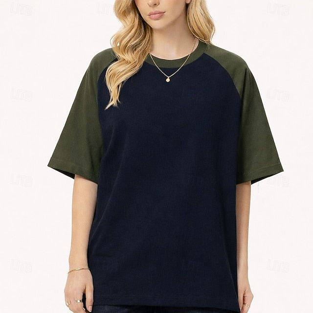 Women's Tee Raglan T Shirt 100% Cotton Patchwork Color