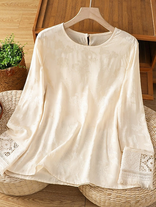 Women's Shirt Blouse Eyelet top Hollow Out Plain Stylish