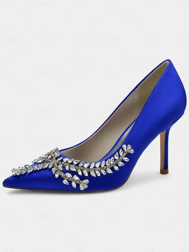 Rhinestone-Embellished – Women's Satin Heels Stiletto