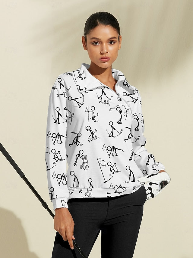 Women's Golf Pullover Sweatshirt Black White Yellow Long