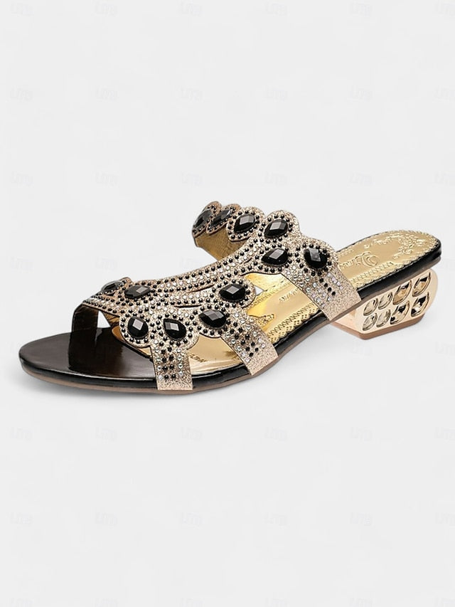 Open-Toe Embellishments and Sandals Gold – Crystal with Blue