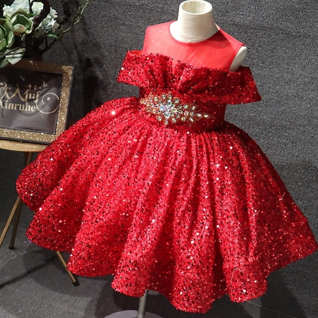 Girls' Short Dress Sleeve Solid Kids Color Party